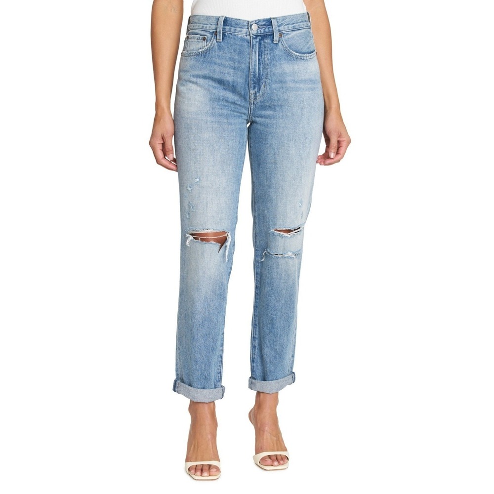 PISTOLA ‎ Presley Super High Rise Distressed Straight Leg Jeans In Bayview Sz 29